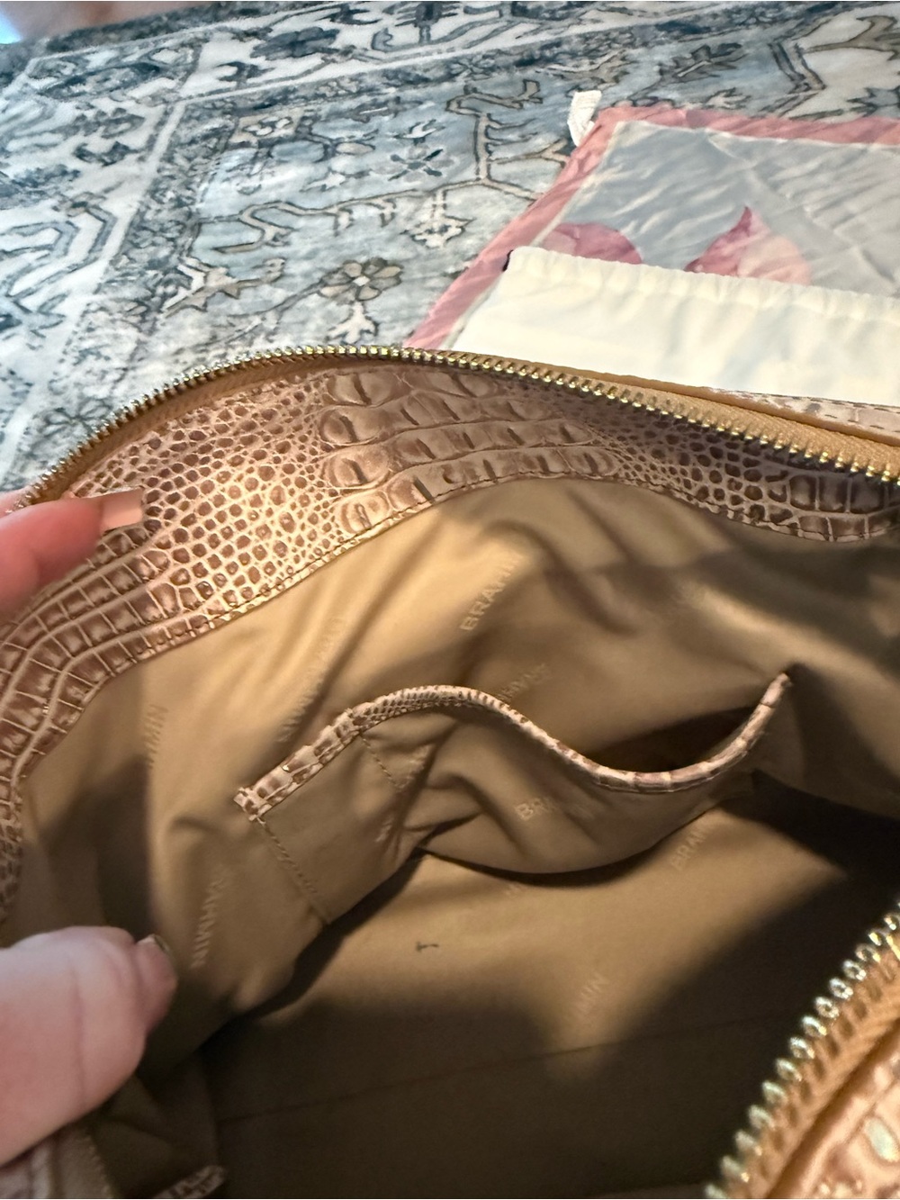 Brahmin Taupe Croc-Embossed Leather Satchel with Matching ID Pouch NWT - Picture 10 of 17